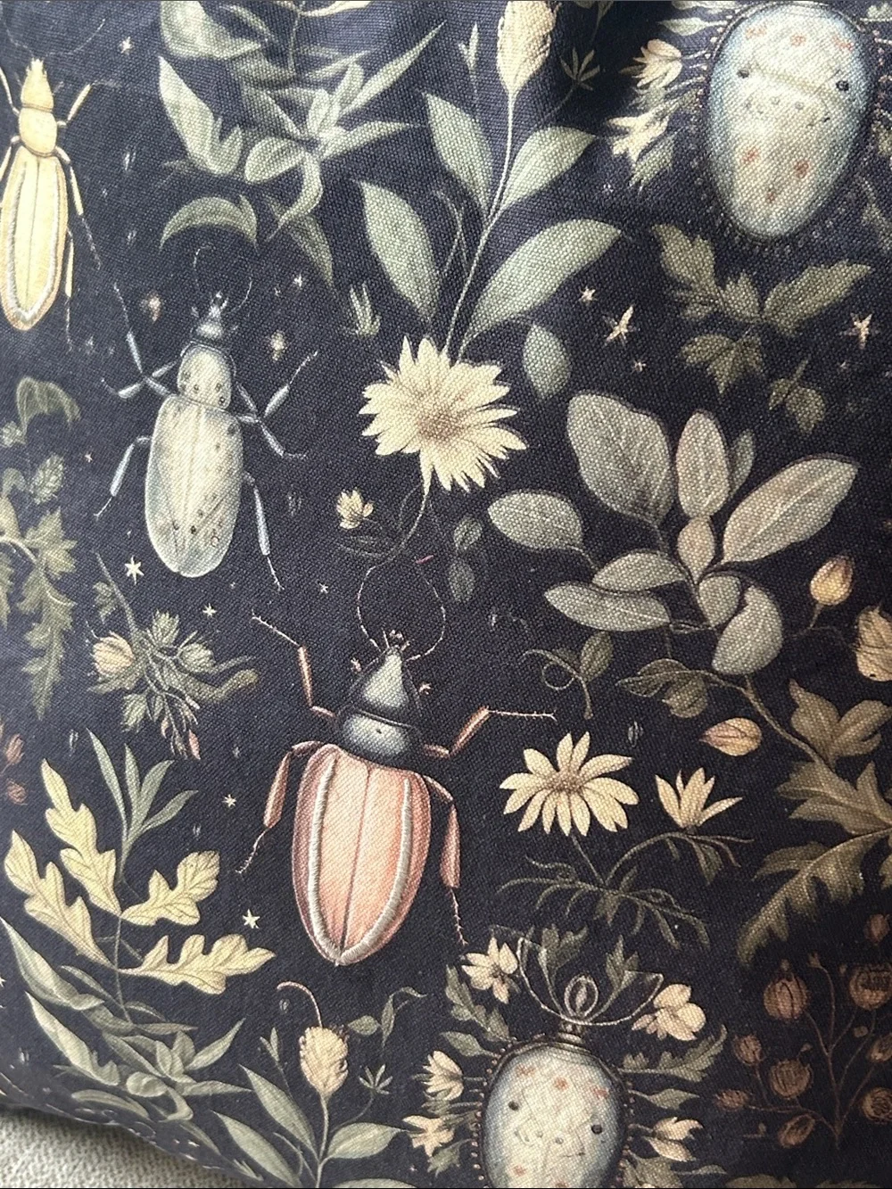 NEW! Shabby Chic Gothic Dark Floral Toile & Beetle Insect Accent Throw Pillow